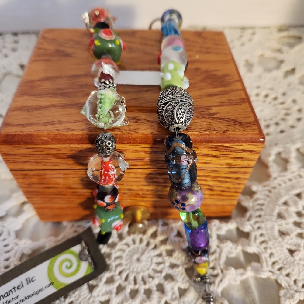 2 Bracelets Glass Sterling